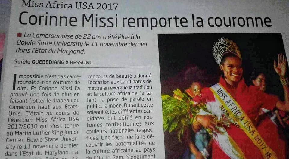 You are currently viewing Cameroonian Press Across The Nation Hailed Corinne Missi for Winning The Crown This Year